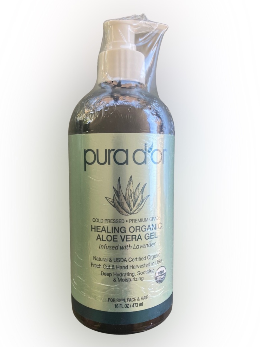 NWT Pura d'or Organic Aloe Vera Gel 16 fl. oz.